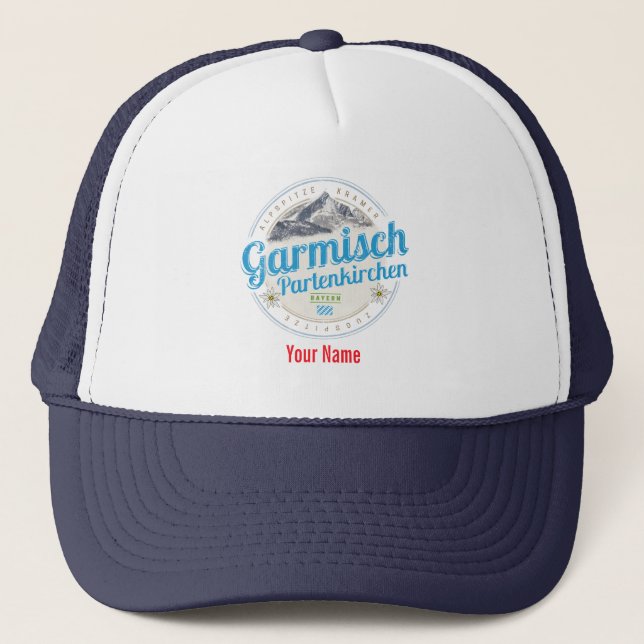 Garmisch Partenkirchen Bayern Vintage Alpen Truckerkappe (Vorderseite)