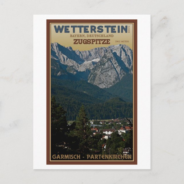 Garmisch - Zugspitze über Stadt Postkarte (Vorderseite)