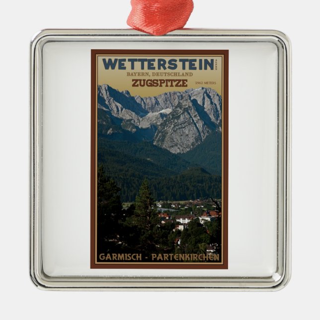 Garmisch - Zugspitze über Stadt Silbernes Ornament (Vorne)