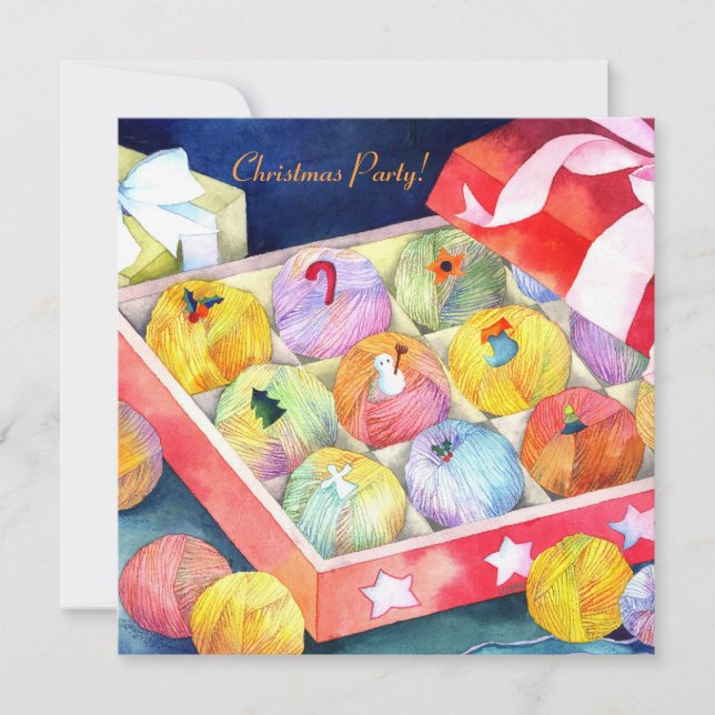 Garn-Ball-Geschenkboxen-WeihnachtsParty Einladung (Vorderseite)
