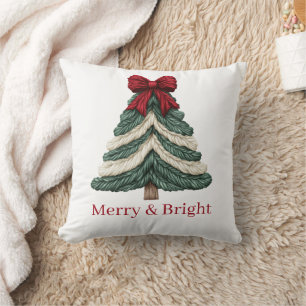 Garn-Faux-Stickerei-Christbaum-Froh-und-Hell Kissen