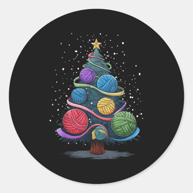 Garn-Weihnachtsbaum  Runder Aufkleber (Vorderseite)