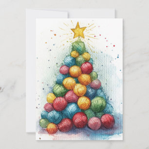 Garnball-Weihnachtsbaum-Stricker-Wasserfarbe Feiertagskarte