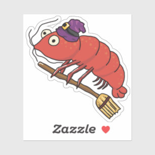 Garnelen Hexe reiten einen Broomstick zu Halloween Aufkleber