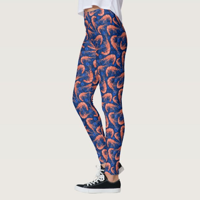 Garnelen Korallenseebällen Nautische Marine Blau Leggings (Links)