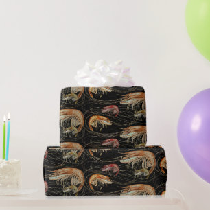 Garnelen Meeresfrüchte Schalentiere Muster Schwarz Geschenkpapier