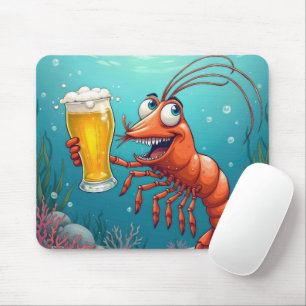 Garnelen mit einem Glas Bier unter Wasser Mousepad