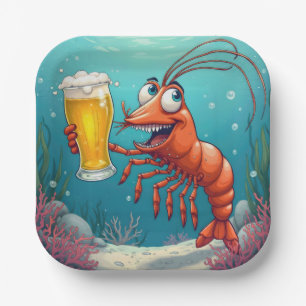 Garnelen mit einem Glas Bier unter Wasser Pappteller