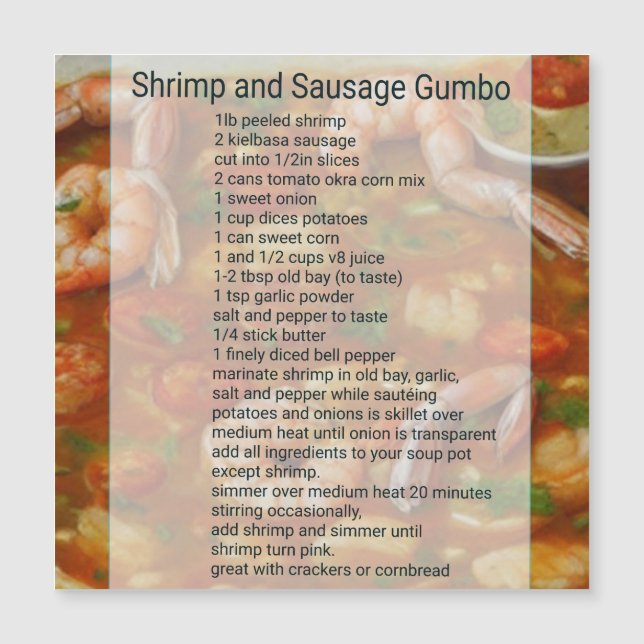 Garnelen und Wurst Gumbo Rezept leicht Magnetkarte (Vorderseite)