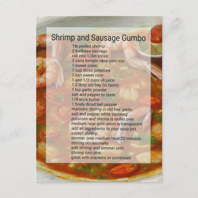 Garnelen und Wurst Gumbo Rezept leicht Postkarte (Vorderseite)