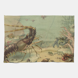 Garnelen, Unterwasser-Meeresleben, Vintage-Meeresl Geschirrtuch