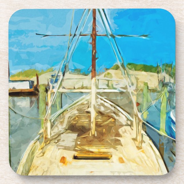 Garnelenboot unter Reparatur Abstrakten Impression Untersetzer (Vorderseite)