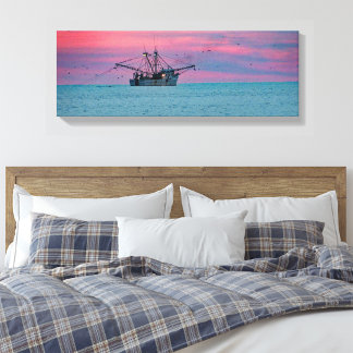 Garnelenfischen bei Sonnenuntergang Leinwanddruck