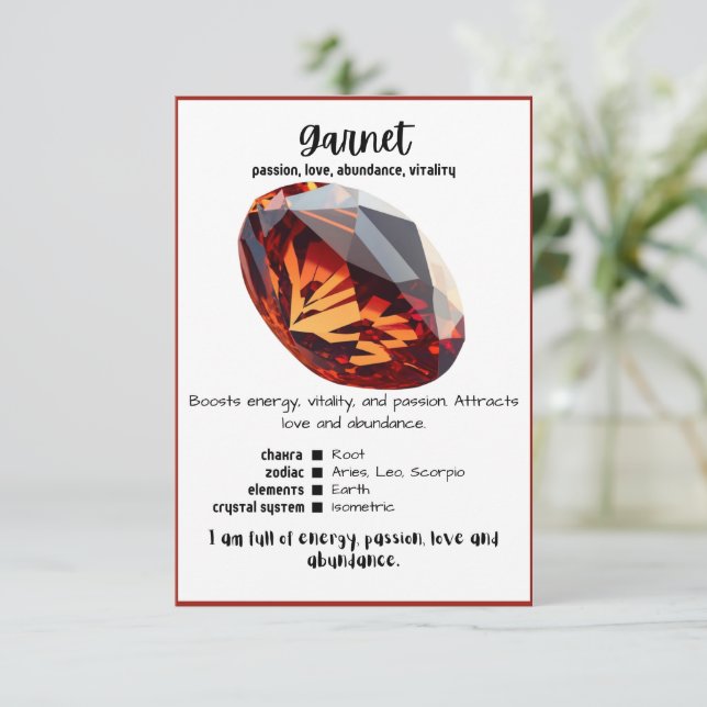 Garnet Crystal Meaning Card Einladung (Stehend Vorderseite)