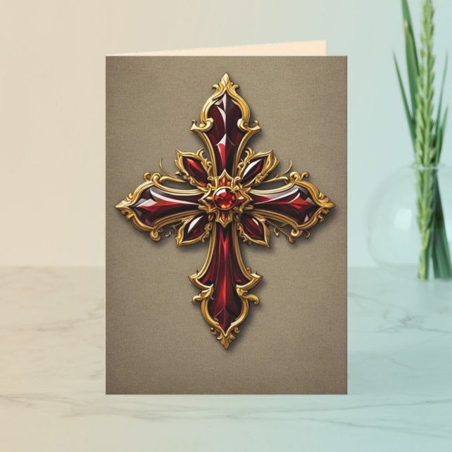 Garnet & Gold Cross Faltkarte Karte (Von Creator hochgeladen)