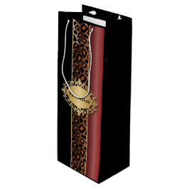 Garnet Red und Black Leopard Muster Geschenktüte Für Weinflaschen
