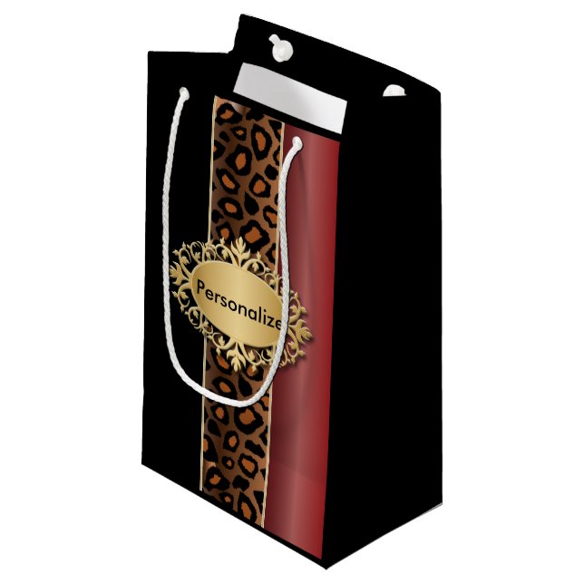 Garnet Red und Black Leopard Muster Kleine Geschenktüte (Vorderseite Schrägansicht)
