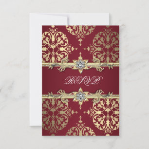 Garnet Ruby Red Gold Black Damask Party Einladung