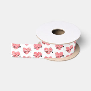 Garnherz + Nadeln, rotes Handwerk Satinband