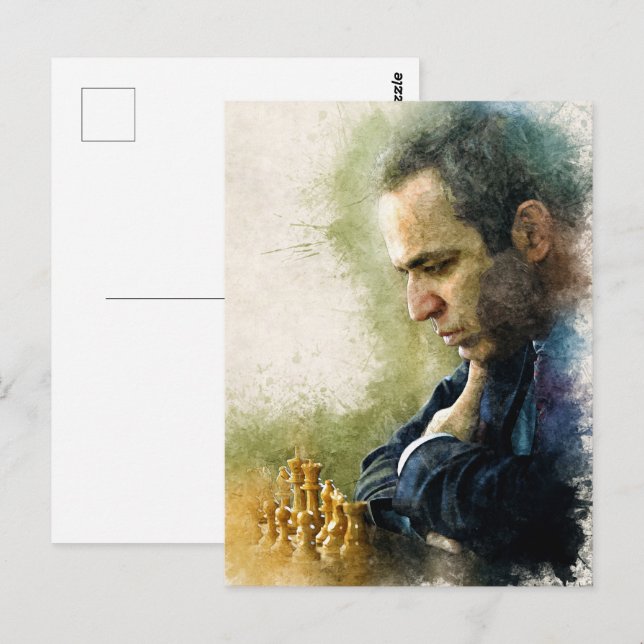 Garry Kasparov ✪ die Legende ✪ Wasserfarben Kunst Postkarte (Vorne/Hinten)