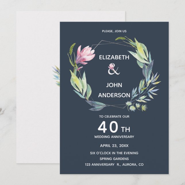 Garten an der Riviera 40 Jahre Hochzeit Einladung (Vorne/Hinten)