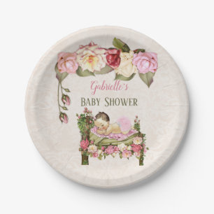 Garten-Baby-Shower-Bett Rosen Mädchen Rosa Elfenbe Pappteller