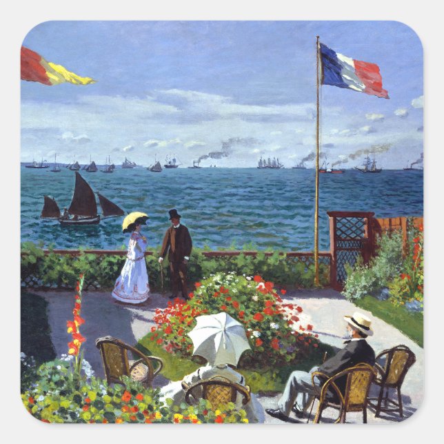 Garten bei Sainte-Adresse von Claude Monet Quadratischer Aufkleber (Vorderseite)