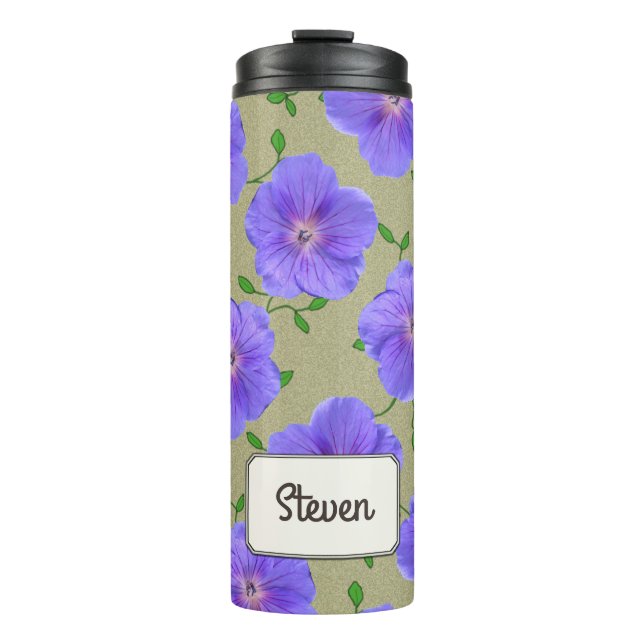 Garten-blaue Blume botanisch irgendein Name Thermosbecher (Vorderseite)