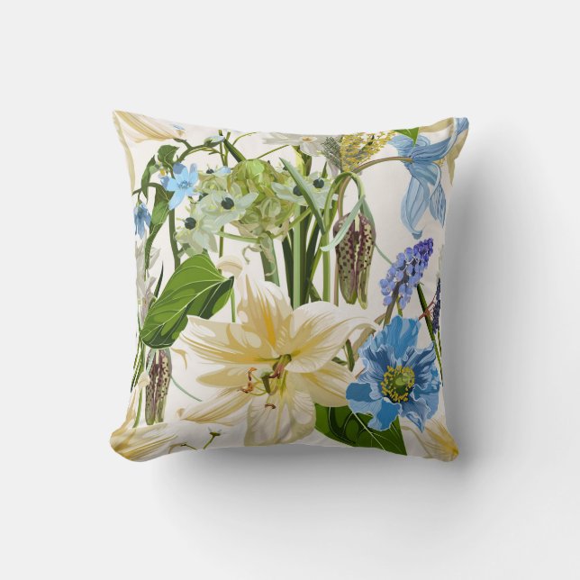 Garten Blume. Magische Lilie, daisy, Mohnblüte Blu Kissen (Vorderseite)