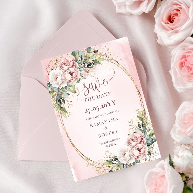 Garten Bohemian Blush Rosa Blumen Save The Date (Garden Bohemian Blush Pink Flowers Save The Date)