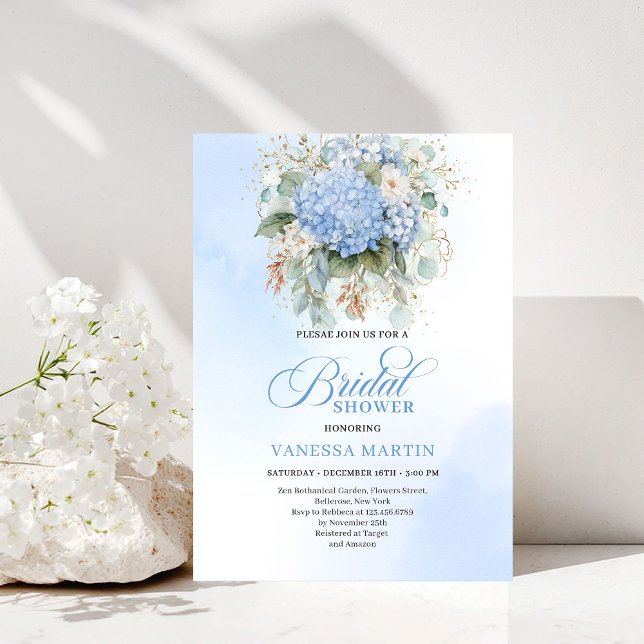 Garten Boho Blaue Hortensien-Brautjungfer-Einladun Einladung (Garden Boho Blue Hydrangea Bridal Shower Invitation)