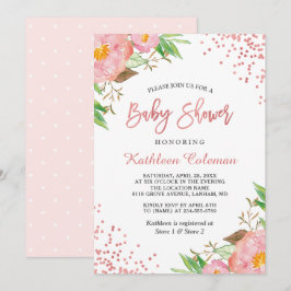 Garten Botanisches Pink Blumensträuße Babydusche Einladung