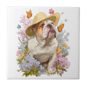 Garten Bulldogge � Floral Lustiger Hund Fliese