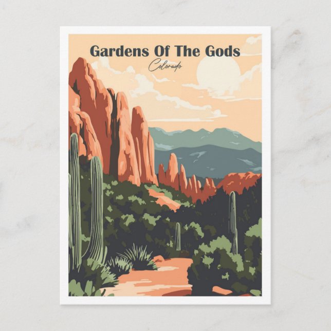 Gärten der Gods Colorado Reiseillustrierung Postkarte (Vorderseite)