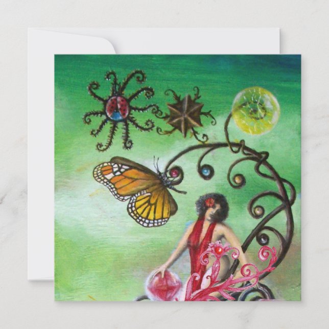 GARTEN DER MELISSA 2, hell rot, rosa grün Einladung (Vorderseite)