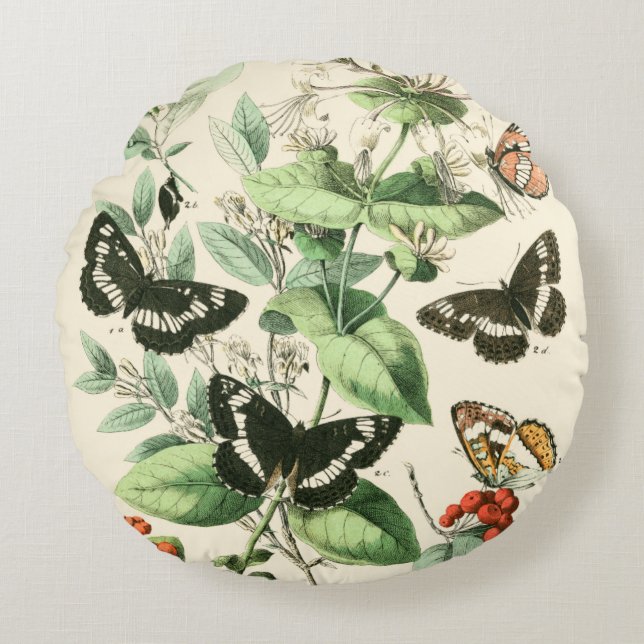 Garten der Schmetterlinge und Blume Rundes Kissen (Vorderseite)