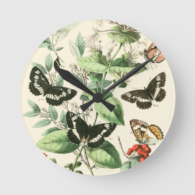 Garten der Schmetterlinge und der Blumen Runde Wanduhr (Vorderseite)
