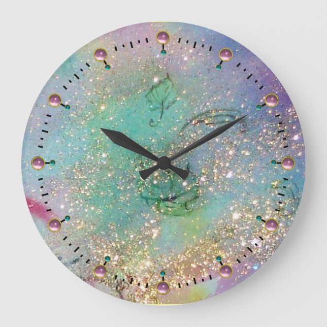 GARTEN DER VERLORENEN SCHATTEN,Aqua-Blau-aquamarin Große Wanduhr (Vorderseite)