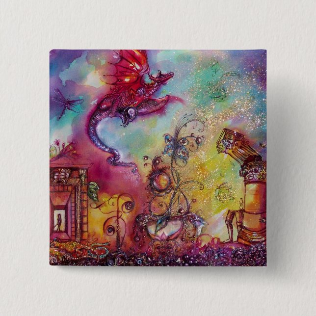 GARTEN DER VERLORENEN SCHATTEN - ROTER DRAGON FLIE BUTTON (Vorderseite)