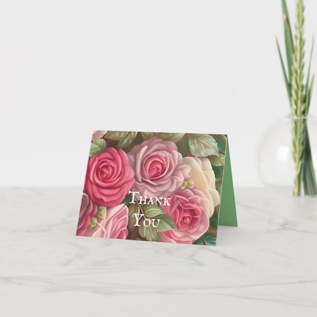 Garten der viktorianischen Rose - Pastellrosa Blum Dankeskarte (Vorderseite)