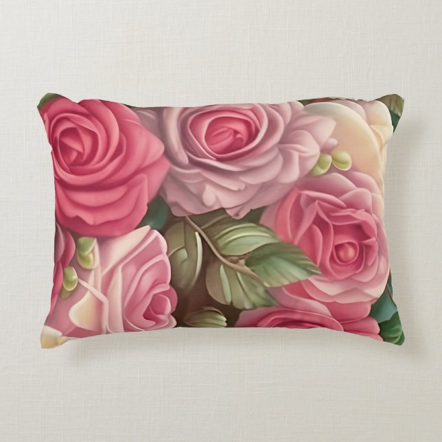 Garten der viktorianischen Rose - Pastellrosa Blum Dekokissen (Vorderseite)