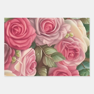 Garten der viktorianischen Rose - Pastellrosa Blum Geschenkpapier Set