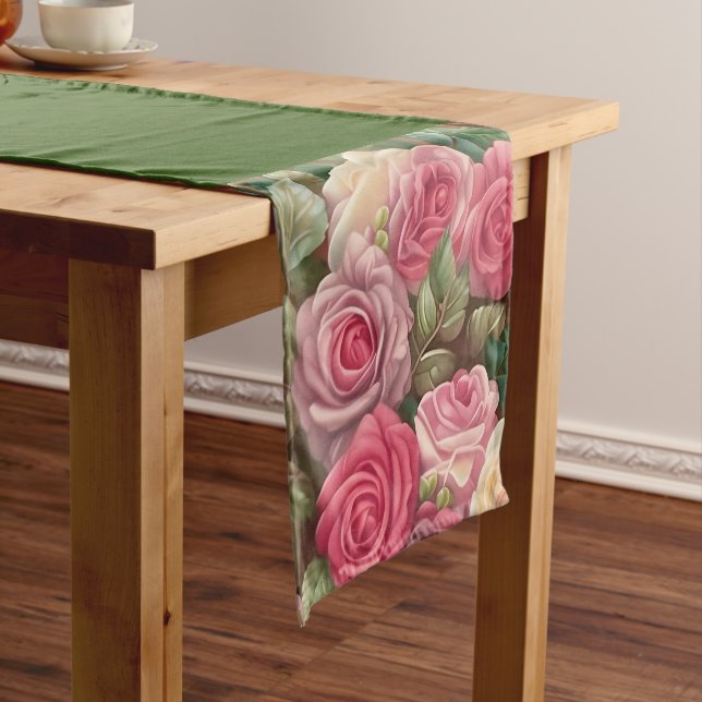 Garten der viktorianischen Rose - Pastellrosa Blum Kurzer Tischläufer (Beispiel)