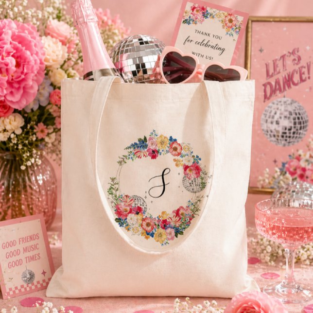 Garten Disco Blumenparty Monogramm Tragetasche (Von Creator hochgeladen)