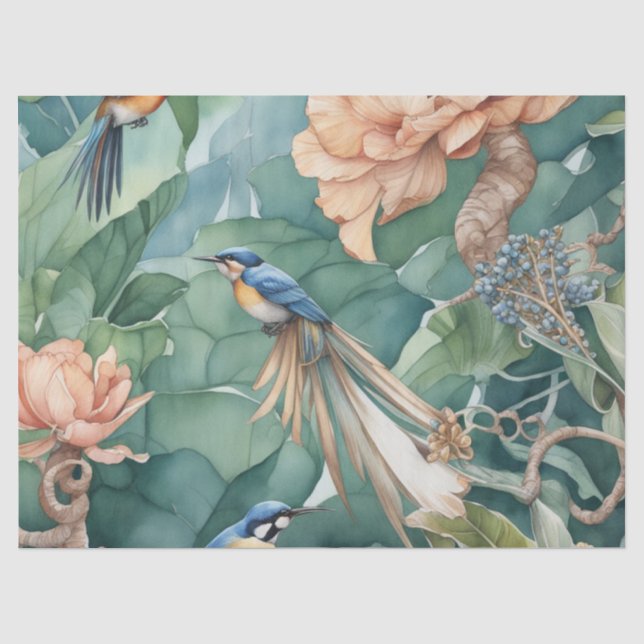 Garten Eden mit Vögeln und Blume Decoupage Pa Seidenpapier (Vorderseite)