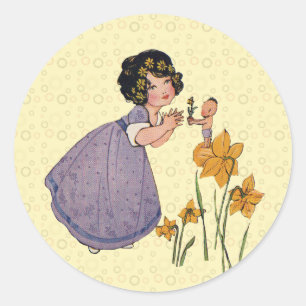 Garten Elf Narzisse Feenland Frühling Ostern Runder Aufkleber
