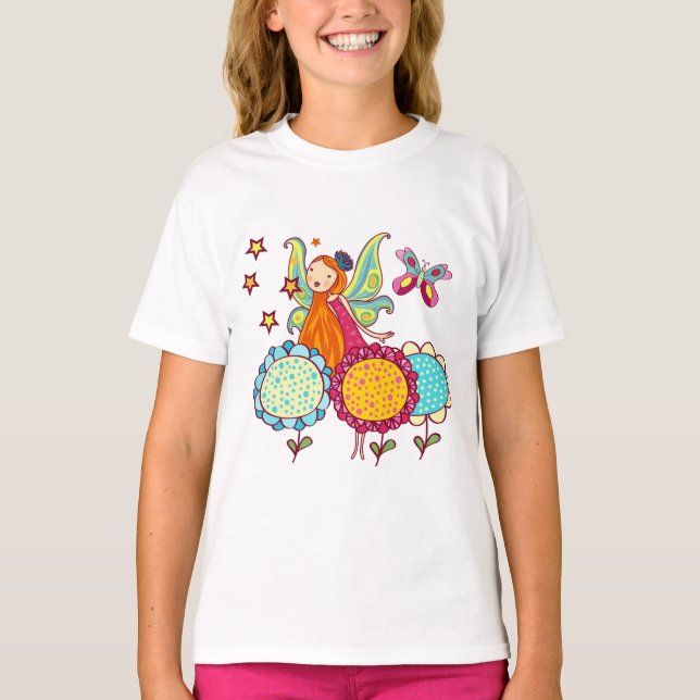 Garten-Fee mit Blumen T-Shirt (Vorderseite)