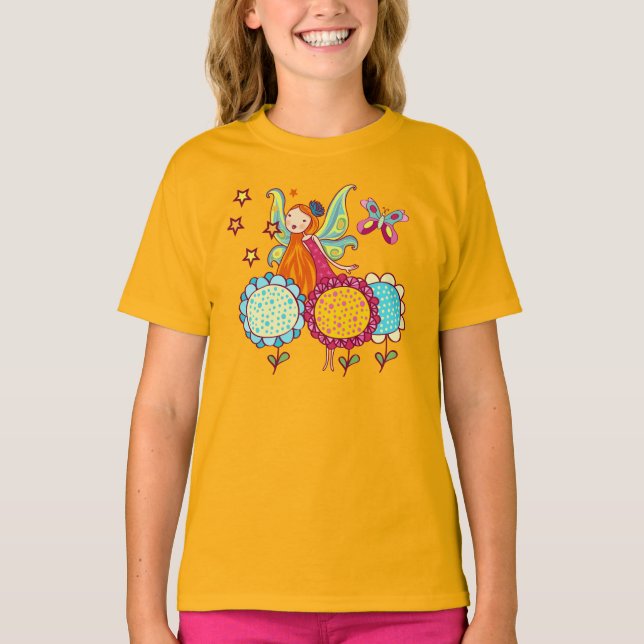 Garten-Fee mit Blumen T-Shirt (Vorderseite)