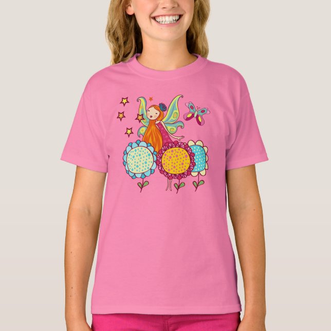 Garten-Fee mit Blumen T-Shirt (Vorderseite)