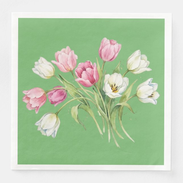 Garten Frühlings Tulpen. Grün  Serviette (Vorderseite)